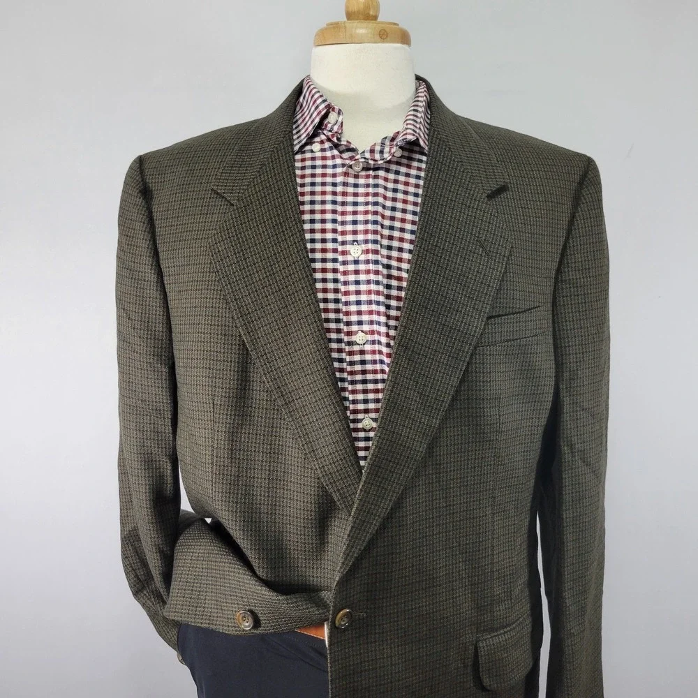 Oscar de la‎ Renta Men's Sport Coat Blazer Two Button Green Houndstooth Size 46L